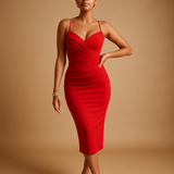 Strapless midi party dress for women with elegant silhouette, perfect for weddings, cocktail parties, and formal dinners.