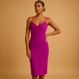 Strapless midi party dress for women with elegant silhouette, perfect for weddings, cocktail parties, and formal dinners.