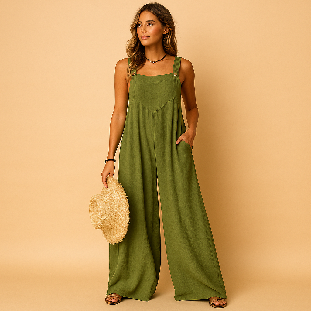 Summer wide-leg jumpsuit for women | Livia-Jumpsuits-Darling Fashion-Army green-S-Darling Fashion
