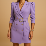 Tailored blazer dress for women with double-breasted front and lapel collar, perfect for work, formal occasions, or chic evening looks.