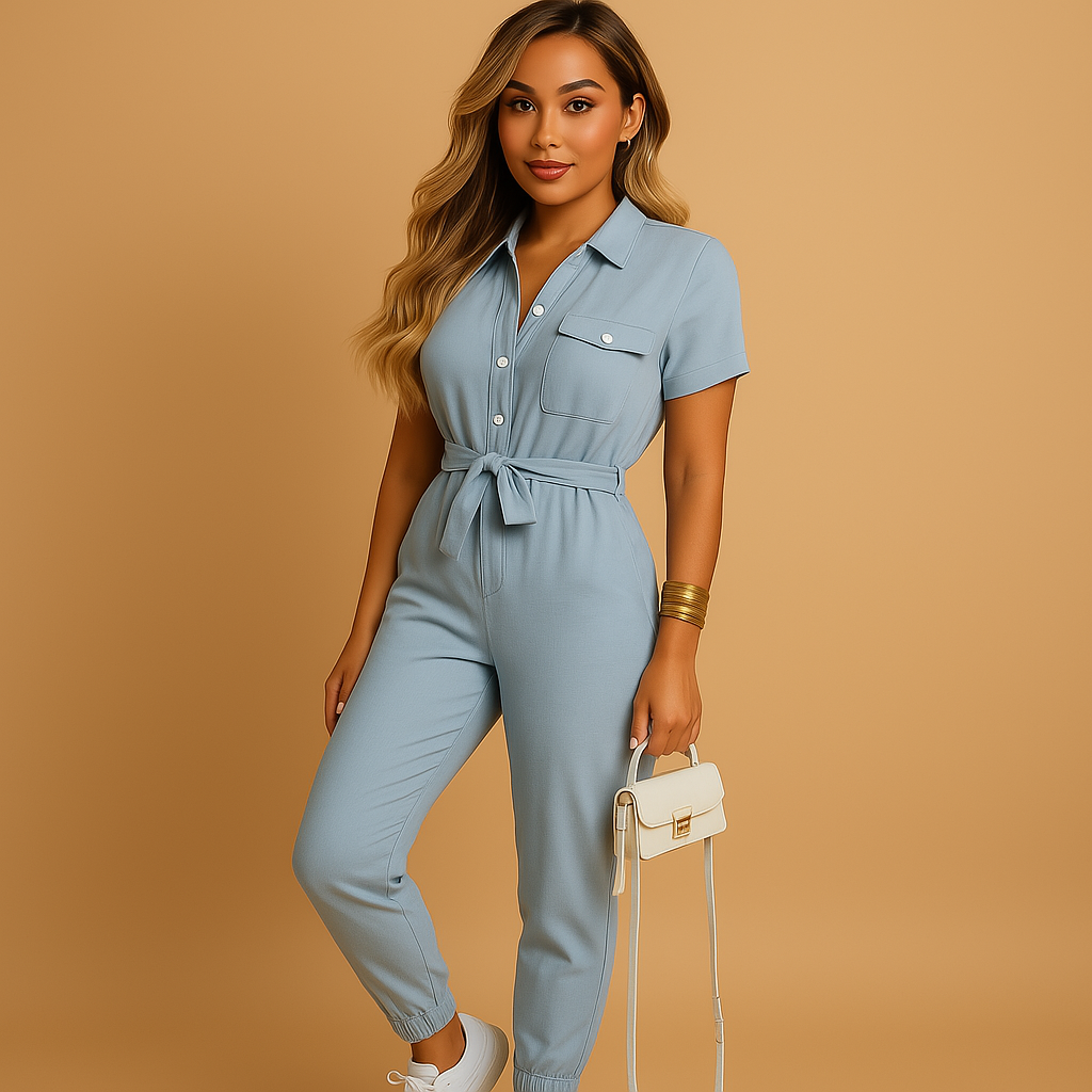 Women’s tailored jumpsuit with slim fit, button details, and refined design. Perfect for work, social events, or an evening out.