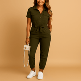 Tailored jumpsuit with button details for women | Clarissa-Jumpsuits-Darling Fashion-Army Green-S-Darling Fashion