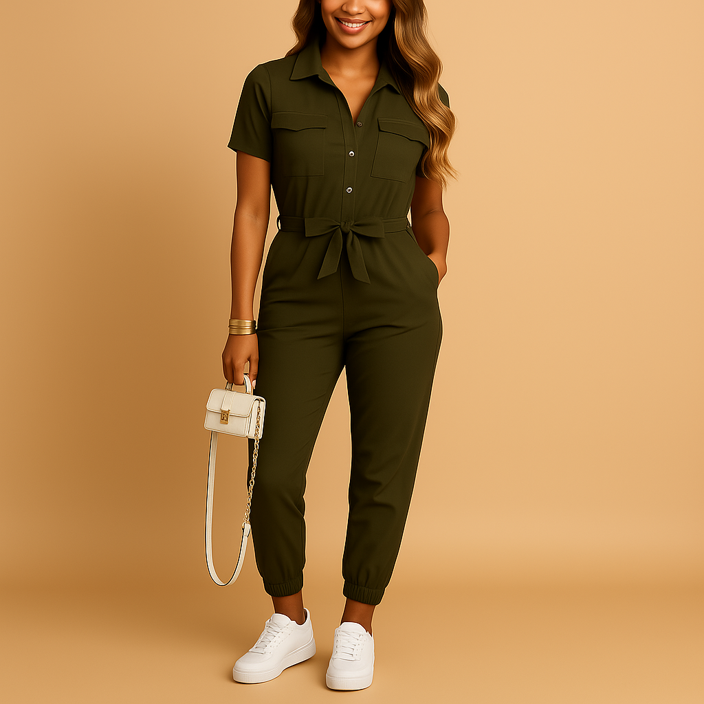 Women’s tailored jumpsuit with slim fit, button details, and refined design. Perfect for work, social events, or an evening out.