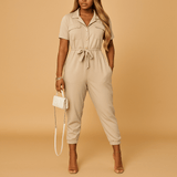 Tailored jumpsuit with button details for women | Clarissa-Jumpsuits-Darling Fashion-Beige-S-Darling Fashion