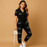 Tailored jumpsuit with button details for women | Clarissa-Jumpsuits-Darling Fashion-Letter print-S-Darling Fashion