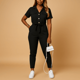Tailored jumpsuit with button details for women | Clarissa-Jumpsuits-Darling Fashion-Black-S-Darling Fashion
