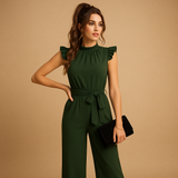 Tailored round neck jumpsuit with belt for women | Sophia-Jumpsuits-Darling Fashion-Darling Fashion
