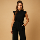 Tailored round neck jumpsuit with belt for women | Sophia-Jumpsuits-Darling Fashion-Darling Fashion