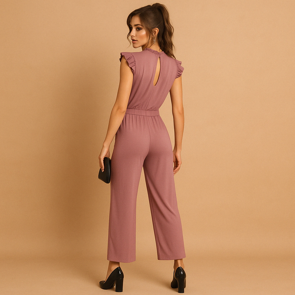 Tailored round neck jumpsuit with belt for women | Sophia-Jumpsuits-Darling Fashion-Darling Fashion
