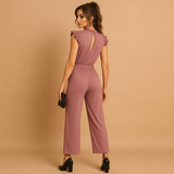 Tailored round neck jumpsuit with belt for women | Sophia-Jumpsuits-Darling Fashion-Darling Fashion