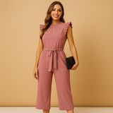 Tailored round neck jumpsuit with belt for women | Sophia-Jumpsuits-Darling Fashion-Darling Fashion
