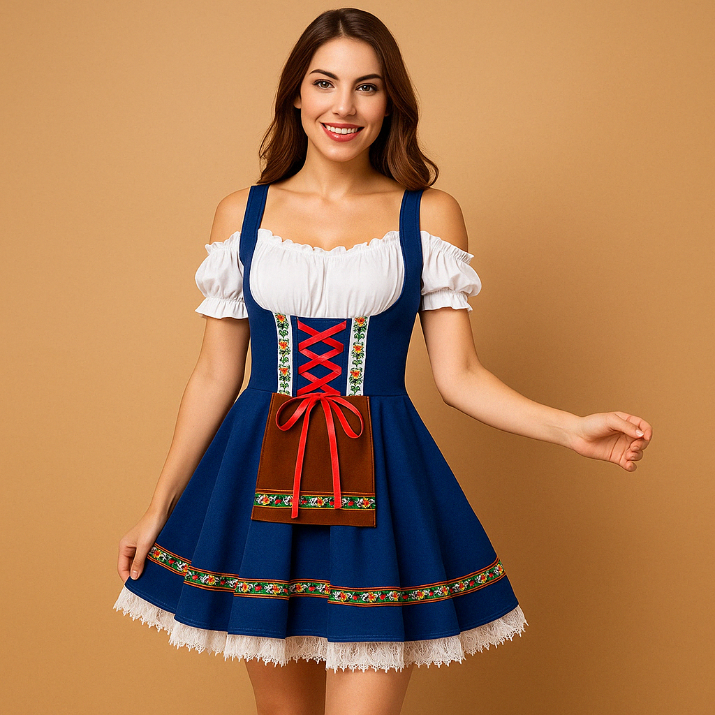 Traditional Oktoberfest dress for women with authentic Bavarian details and flattering fit, available in multiple colors for festivals and themed events.