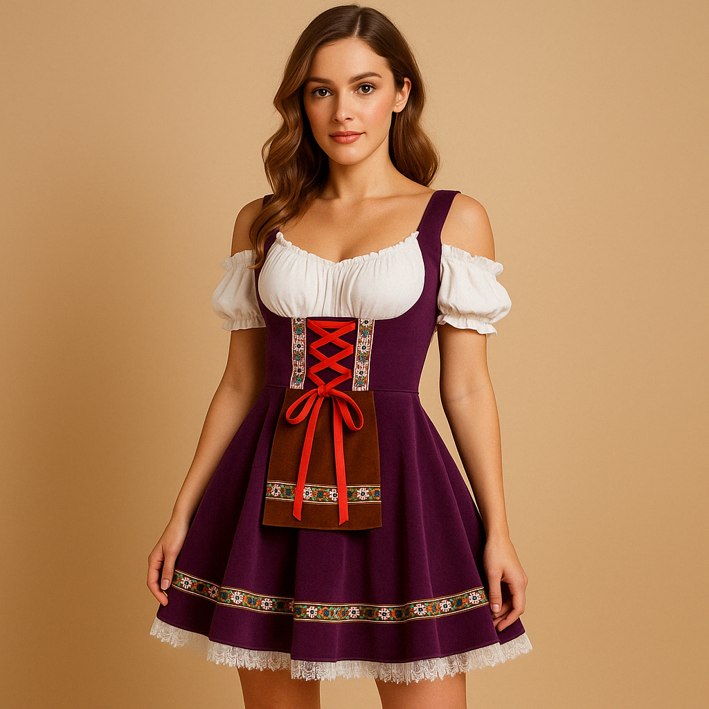 Traditional Oktoberfest dress for women with authentic Bavarian details and flattering fit, available in multiple colors for festivals and themed events.