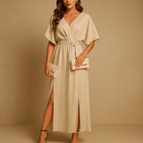 V-neck dress for women | Hannah-Dresses-Darling Fashion-Champagne-S-Darling Fashion