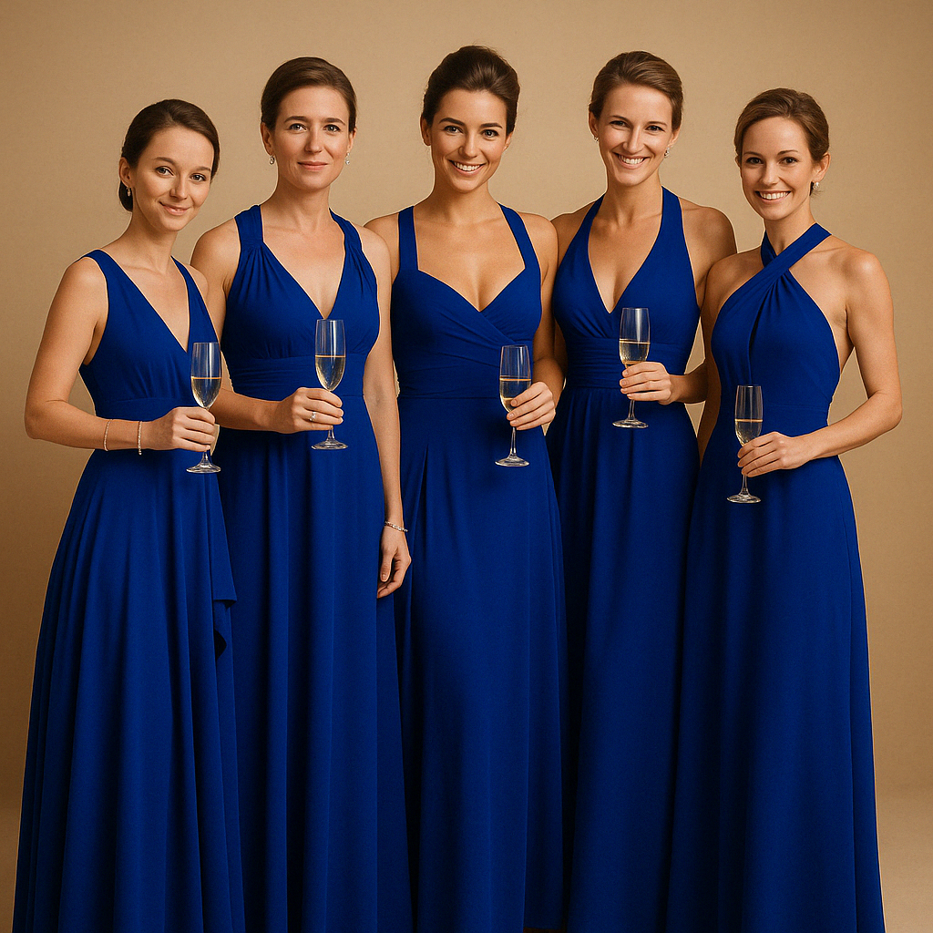 Women’s versatile wrap dress with extra-long straps and pleated waist, designed for 20+ styling options, perfect for weddings and special occasions.