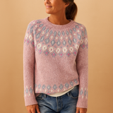 Women’s wool sweater with unique print, classic fit, and soft wool blend. Perfect for casual jeans or elegant skirt outfits in colder seasons.