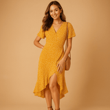 Wrap dress with V-neck for women | Grace-Dresses-Darling Fashion-Yellow-S-Darling Fashion