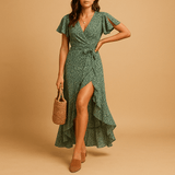 Wrap dress with V-neck for women | Grace-Dresses-Darling Fashion-Green-S-Darling Fashion